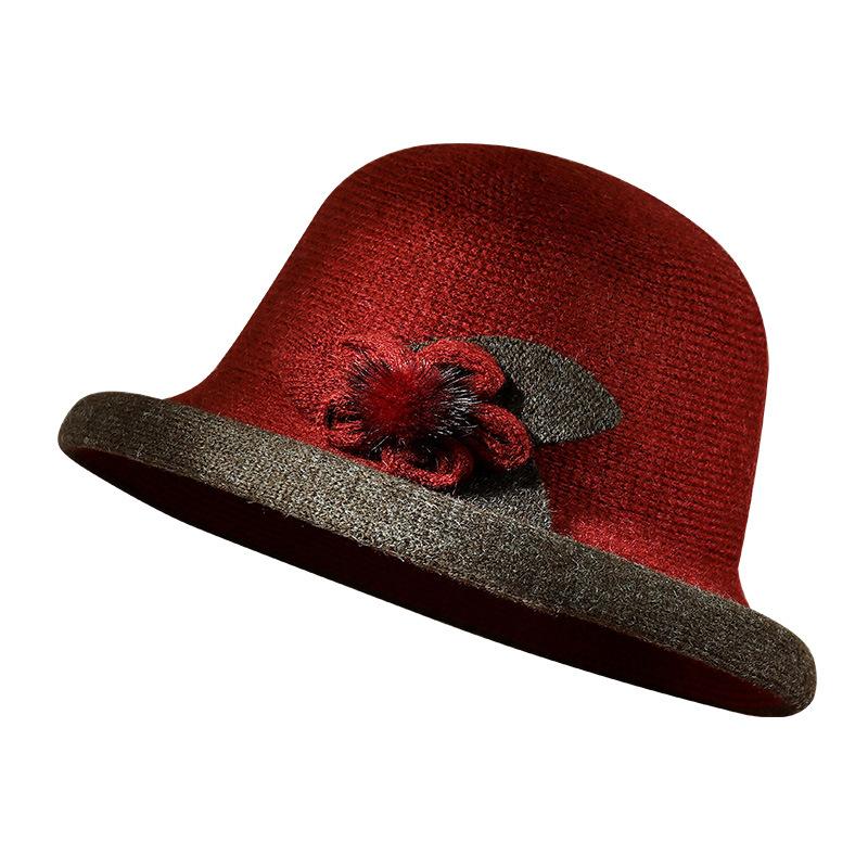 Elderly autumn and winter thermal basin hat fashionable lady mother hat curled granny wool top hat bucket hat