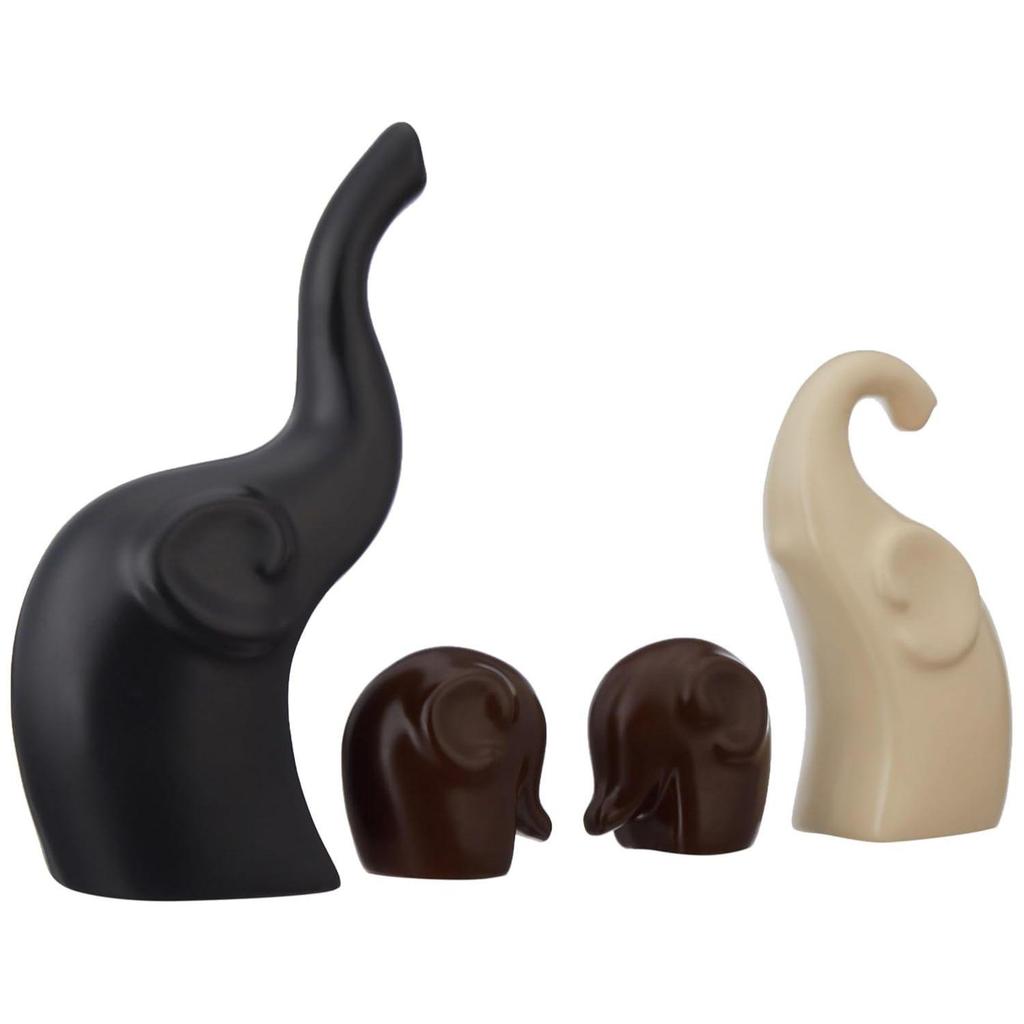 Home Decor Elephant Family Matte Finish Ceramic Fantasy Figures(Set of 4 Pieces,Multicolor)