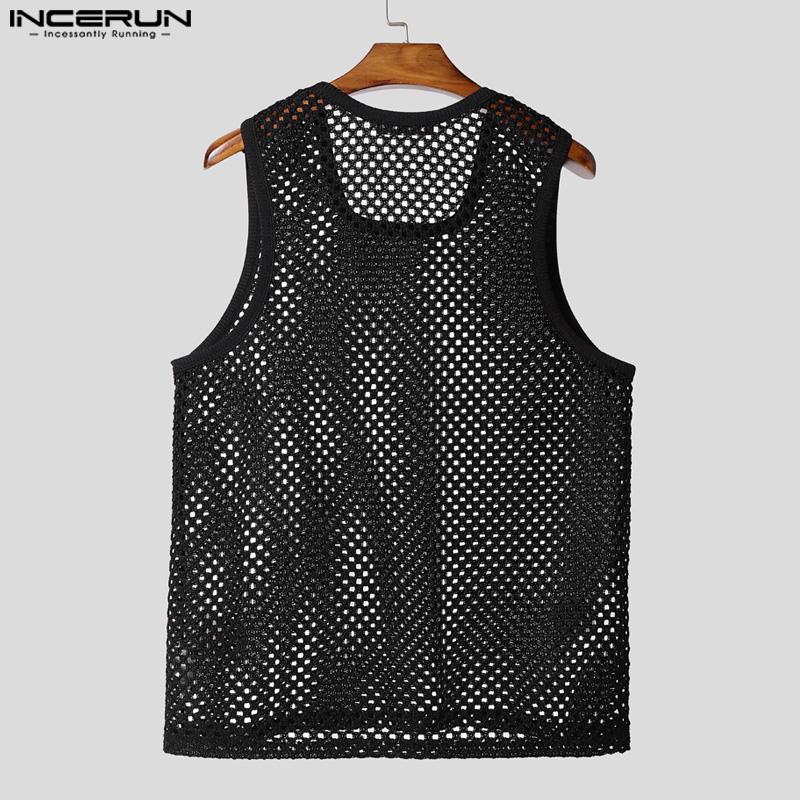 INCERUN Two Pieces Men Hollow Out Sleeveless Tank Tops and Loose Shorts Outfits Sets