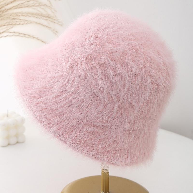 New Solid Color Plush Fisherman's Hat Children's Winter Warm Ear Protector Basin Hat Shows Small Face Versatile Bucket Hat