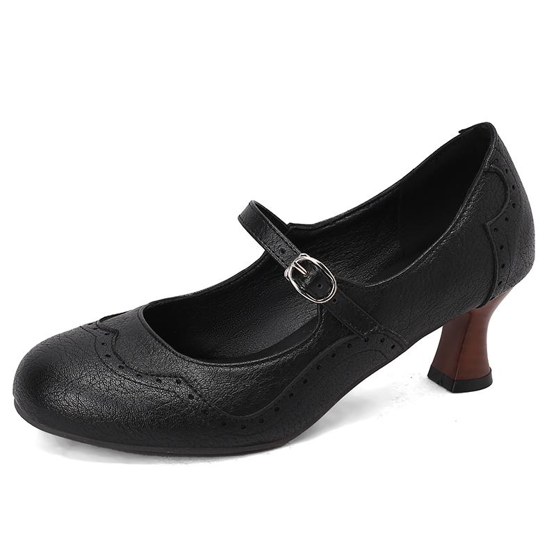 Fashion 2025 Spring Vintage PU Leather Women's Shoes Rome Style Splice Pointed Toe Ankle Strap Buckle Ladies High Pumps Plus Size 32-48