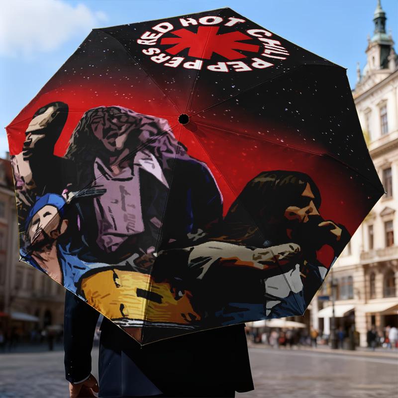1PC Hot Chili Music Umbrella Folding Umbrella, Automatic Umbrella 8-Frame for Travel, Casual Lightweight Birthday Christmas gift