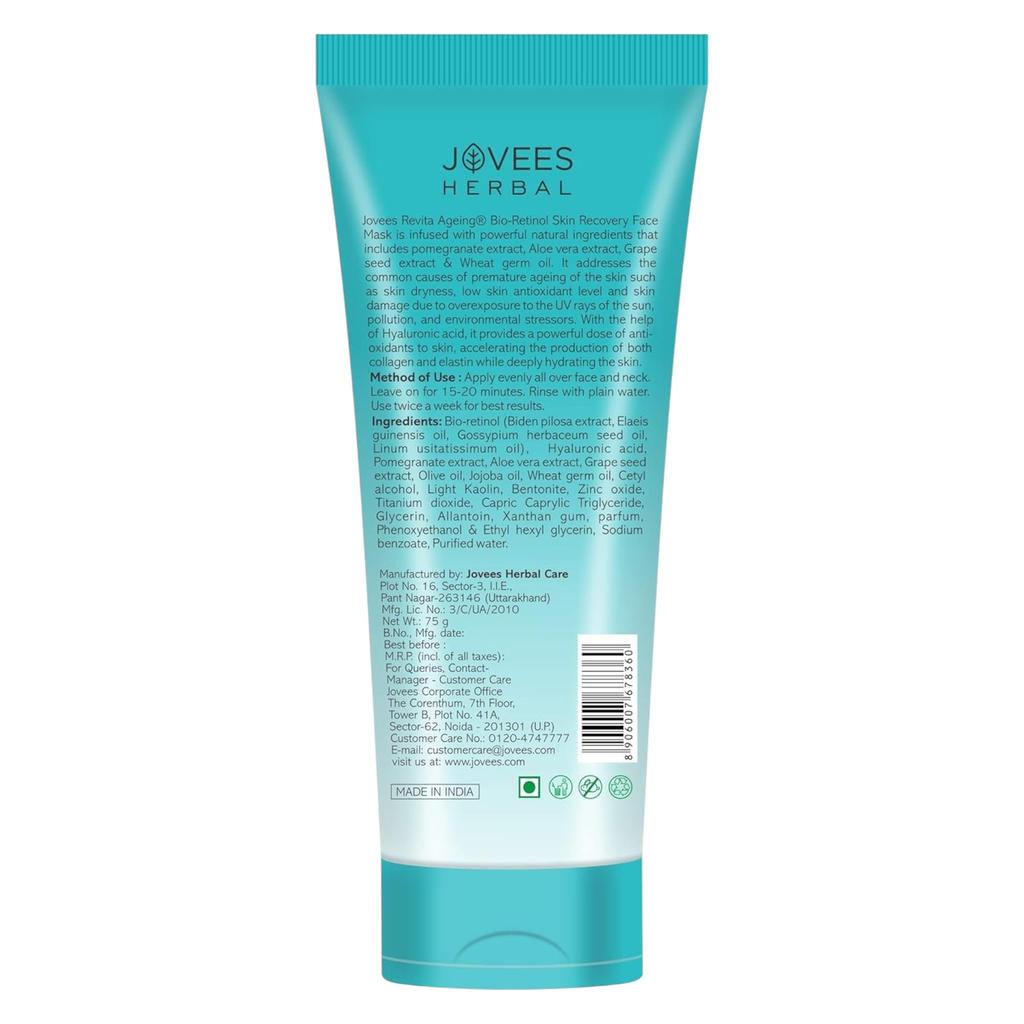 Jovees Máscara Facial Herbal Bio Retinol Revita Ageing Para Pele Radiante, De Tan, Aperto de Poros, Anti Envelhecimento, Pele Lisa e Firme 75g