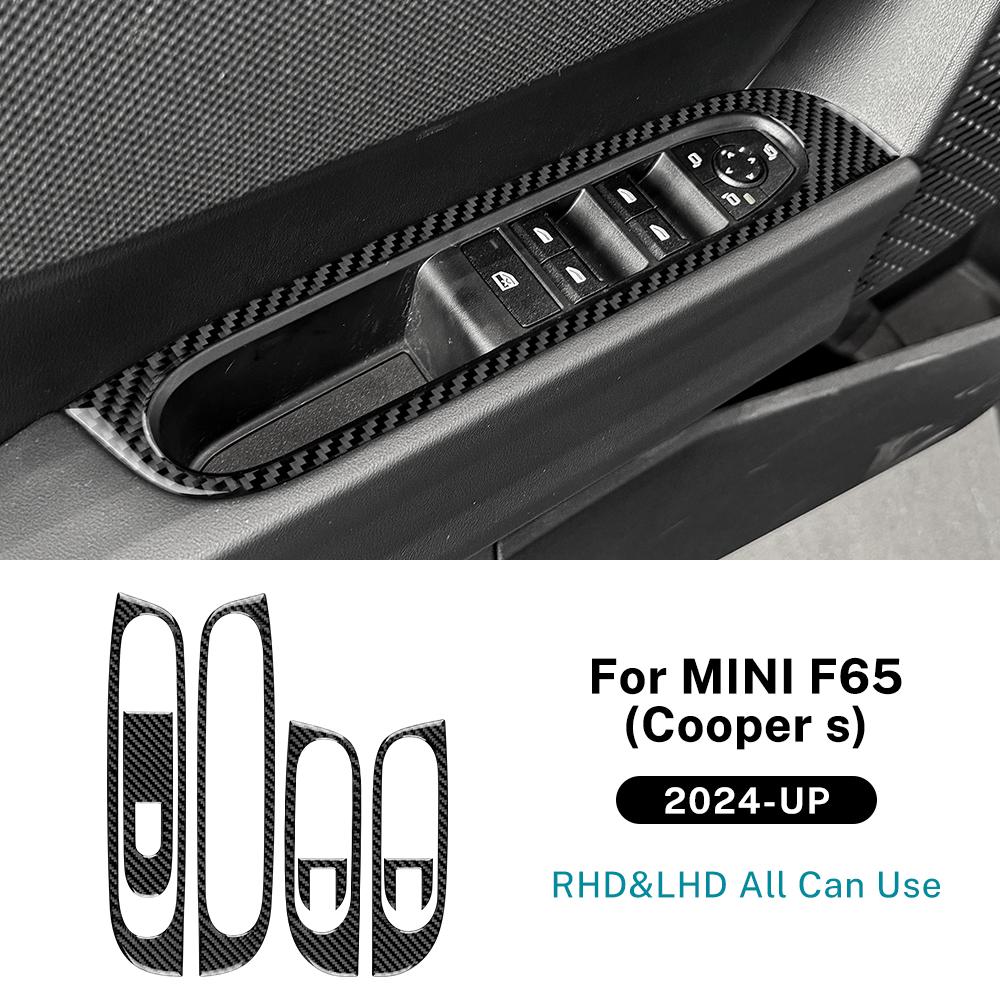 

AMBERMILE for Mini Cooper S F65 2024 2025 Car Door Window Lift Switch Frame Interior Soft Carbon Fiber Sticker Panel LHD RHD