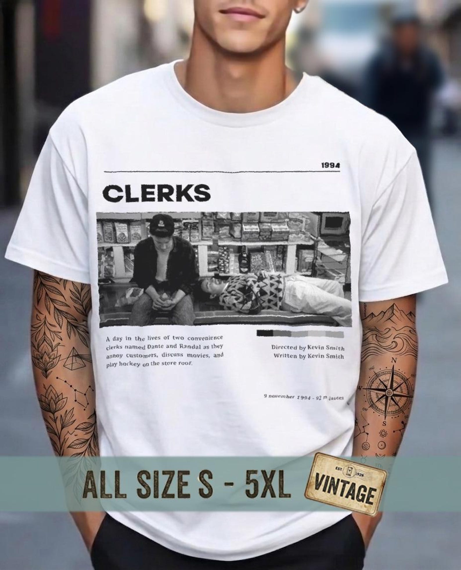 Clerks T-Shirt | Iconic 90s Cult Film Graphic Tee | Kevin Smith Movie Shirt | Indie Cinema Cinephile Gift S