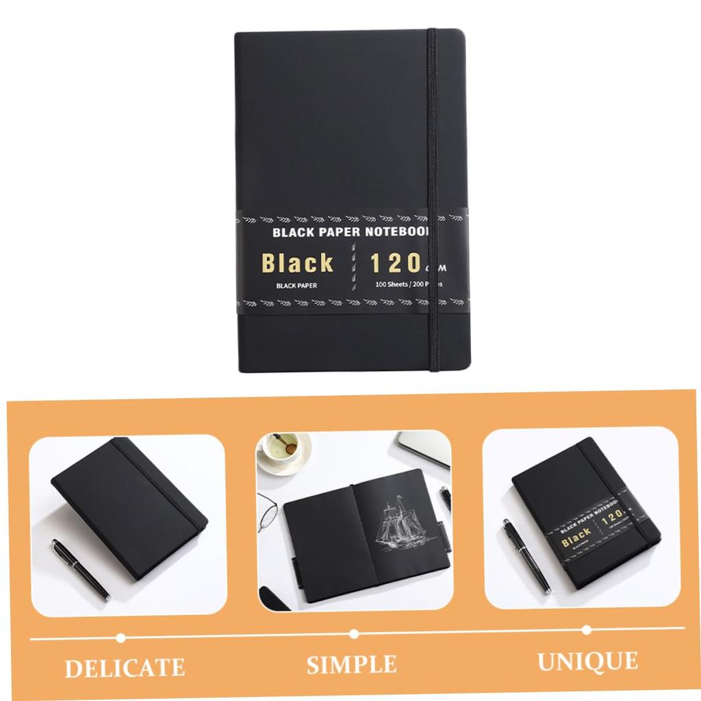 Lurrose 200 leere Notizbücher mit schwarzem Papier, kariertes Notizbuch, Skizzenbuch mit schwarzem Papier, Schulheft, liniertes Notizbuch, Notizbuch zum Notizenmachen, Schwarz
