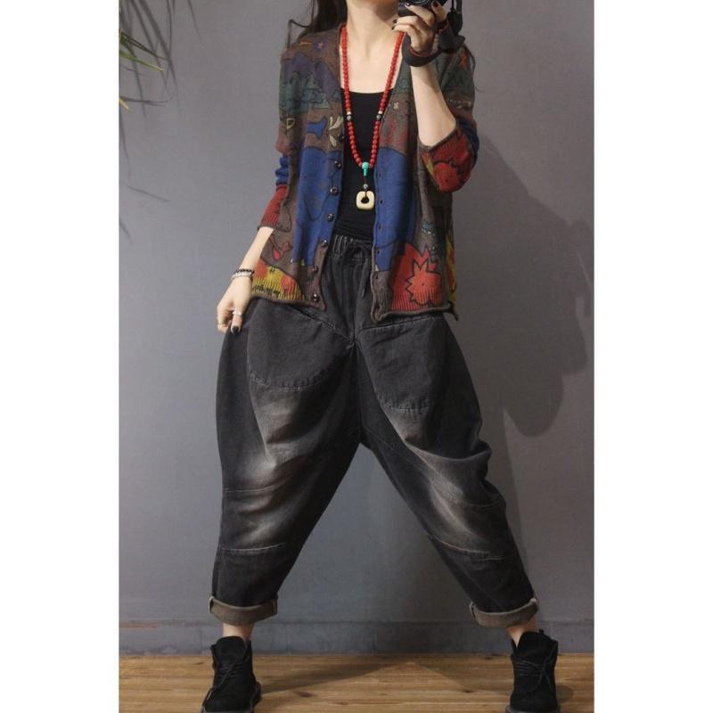 Y2K Folk Vintage Damen Strickjacken Mäntel Frühling Herbst Locker Langarm V-Ausschnitt Mode Knopf Gestrickte Pullover Kleidung 2022 Neu