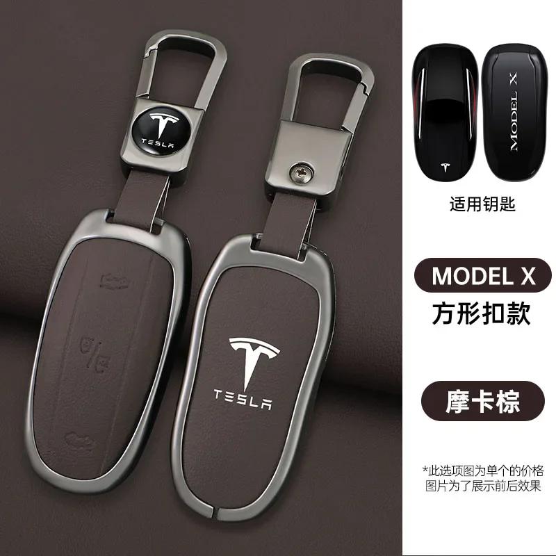 Samolepka na auto 2025 Nová Tesla Slitina zinku Kůže Klíčenka do auta Chytrý dálkový ovladač Pouzdro Kryt Taška Držák Pro Tesla Model X Model M Pro