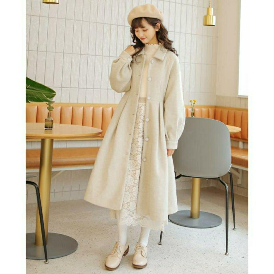 2025 Autumn/Winter French Retro Slim Waist Woolen Coat for Women and Students S