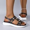 Fashion Summer New Round Headed Leather Ladies' Sandals Wedge Casual Beach Shoes Comfortable Footwear with Metal Decoration for Women