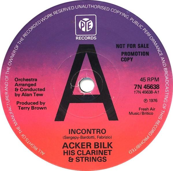 

7inch Record ACKER BILK HIS CLARINET & STRINGS - Incontro 7N45638PROMO Pye Records 1976 UK Pop Used