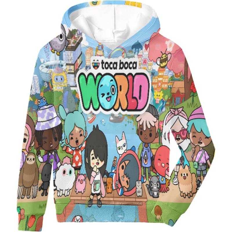 Bluza Toca Life World Kawaii Z Nadrukiem 3D Wysokiej Jakości Bluza z Nadrukiem Kreskówkowym dla Dzieci Moletom na Jesień/Zimę Ubrania Dziecięce