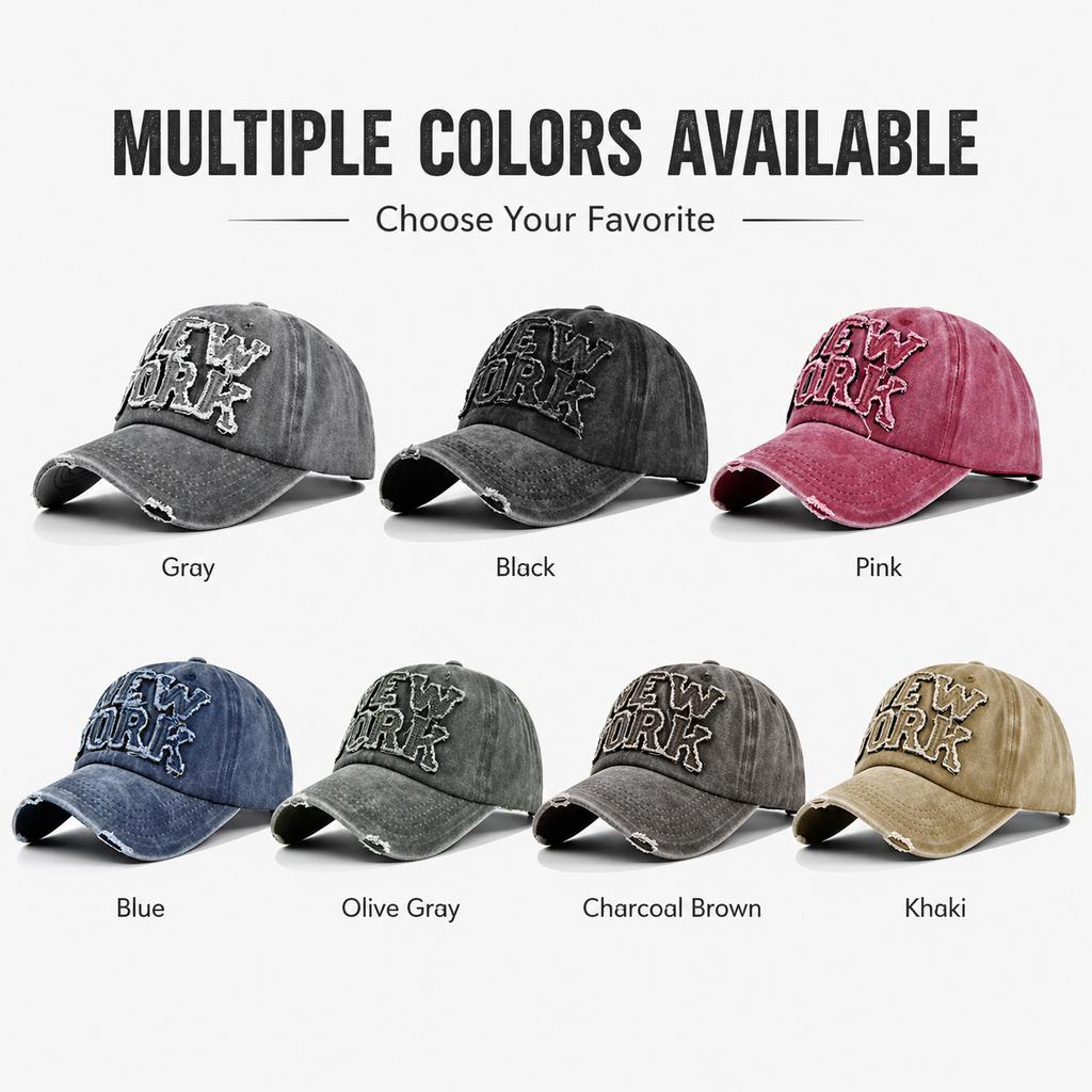 Vintage Washed New York Baseball Cap Distressed Embroidery Y2K Retro Streetwear Unisex Adjustable Dad Hat Bone
