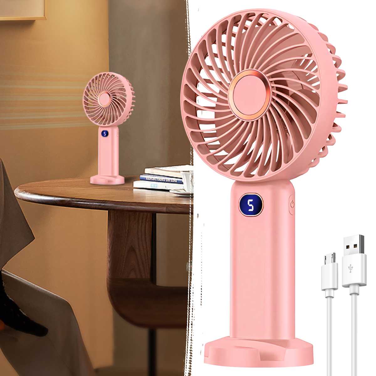 

Multi Functional Fan Mini USB Handheld Portable Student Small Fan with 5 Modes Digital Display 1200mAh Desktop Electric Fan