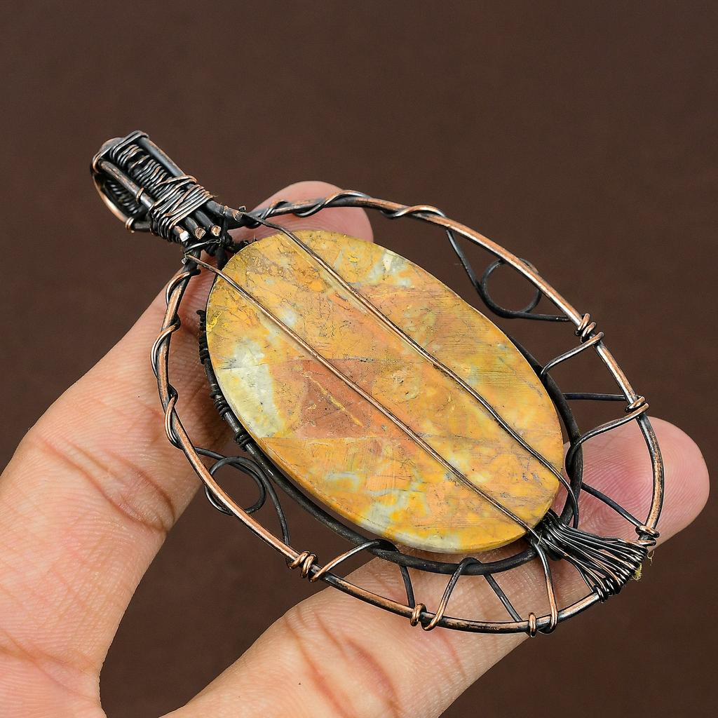 Malinga Jasper Handmade Copper Wire Wrap Tree Of Life Pendant 3.7" V1t68
