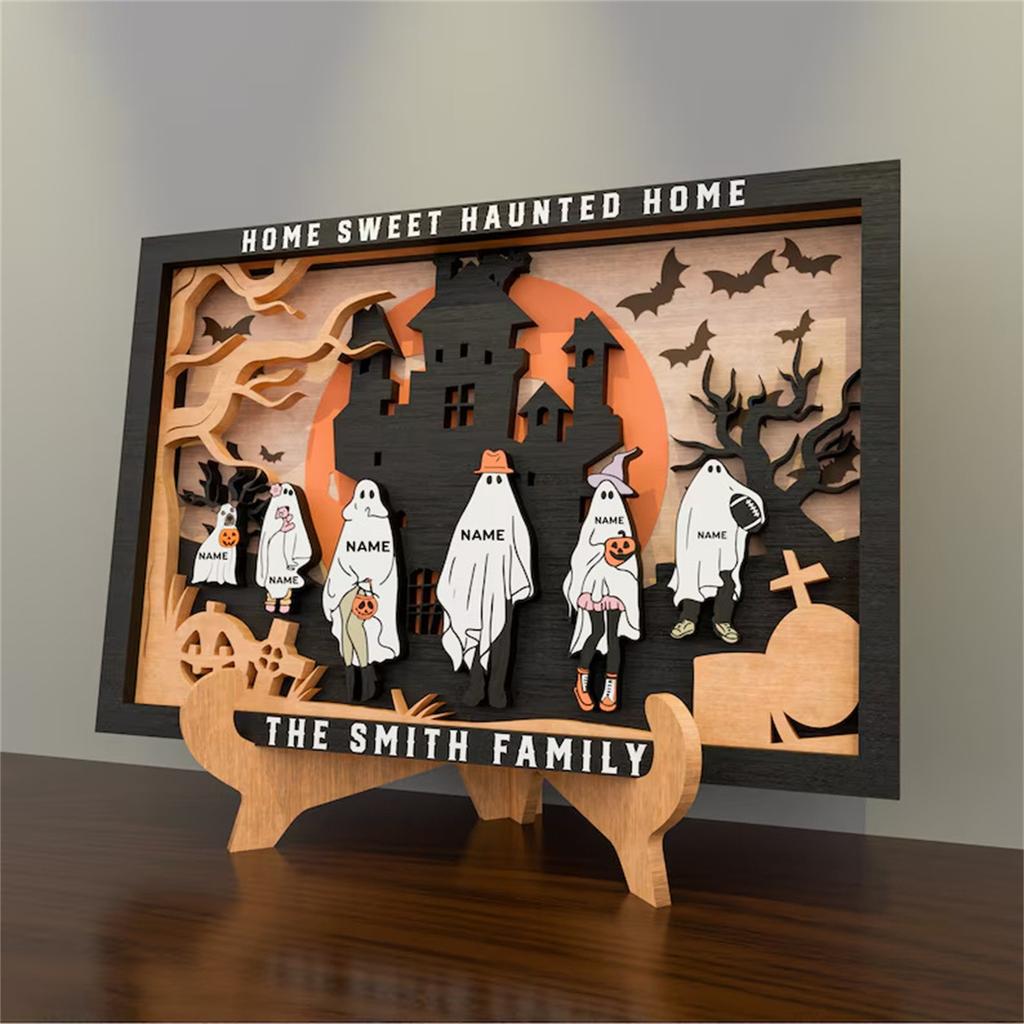 Halloween Wood Crafts Three-dimensional Tabletop Ornaments Festive Atmosphere Decorations
