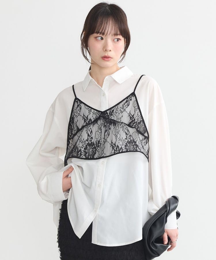 Music Casual Set Lace Bustier Shirt for Black [Earth & Ecology] 2-piece + Women,