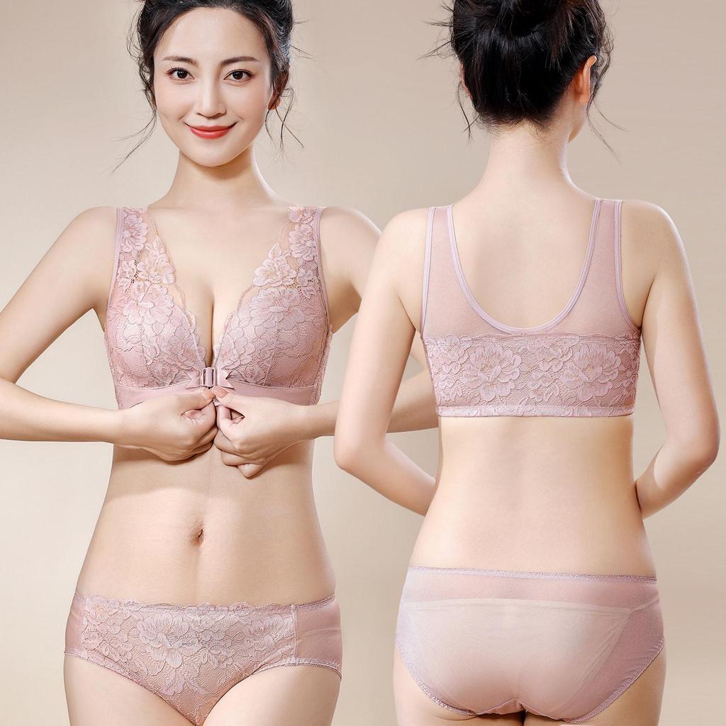 Reggiseno Push-Up Ricamato Stile Cinese: Chiusura anteriore, Sollevamento e Supporto per Seno Piccolo