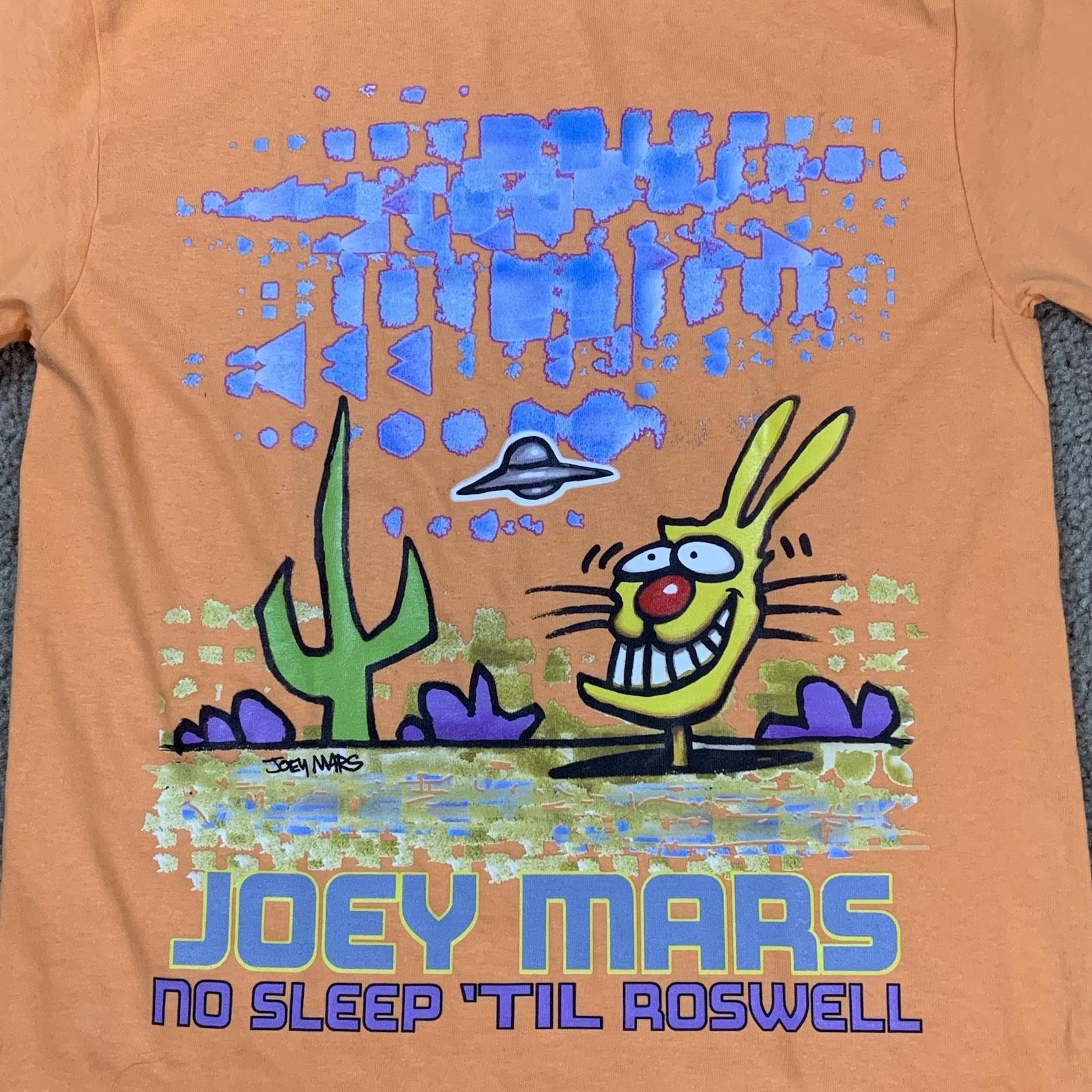 RARE Joey Mars SMALL Orange Graphic T Shirt No sleep Till Roswell Aliens UFO Cat M