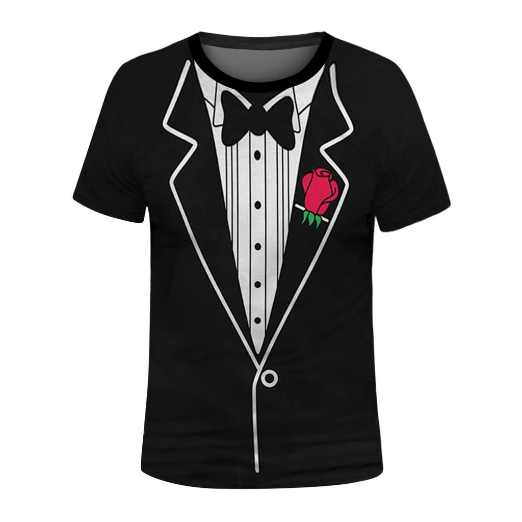 Mens Casual 3D Printed Short Sleeve Top Funny Street Round Neck Breathable Comfortable Sports T Shirt