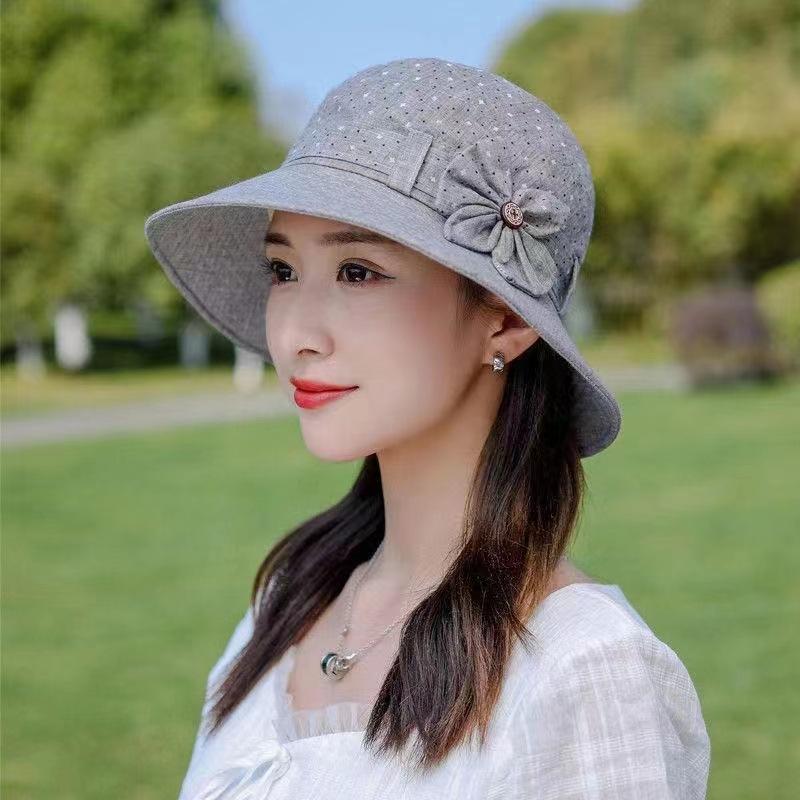 

Весенне-летняя шляпа женская шляпа-ведро с пуговицей и бантом, универсальная шляпа от солнца с большими полями M（56-58cm） серый