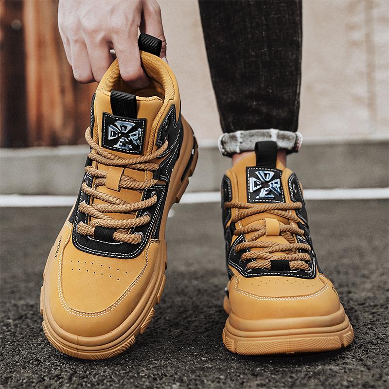 Fashion Men Boots Casual Shoes Leather Outdoor Platform Walking Fashion Luxury Designer Work High Top Ankle Sneakers Cowboy Winter Work