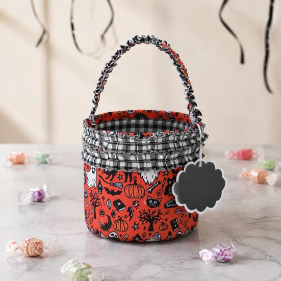 Reusable Holiday Pouch Halloween Pumpkin Ghost Treat Tote, Cute Lace Handle Candy Basket for Festival Bucket Kids, Spooky Gift Bag Trick or