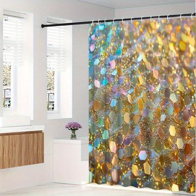 Shimmering Hexagon Print Waterproof Shower Curtain For Bathroom, Sparkling Glitter Design High-End Toilet Partition Curtain