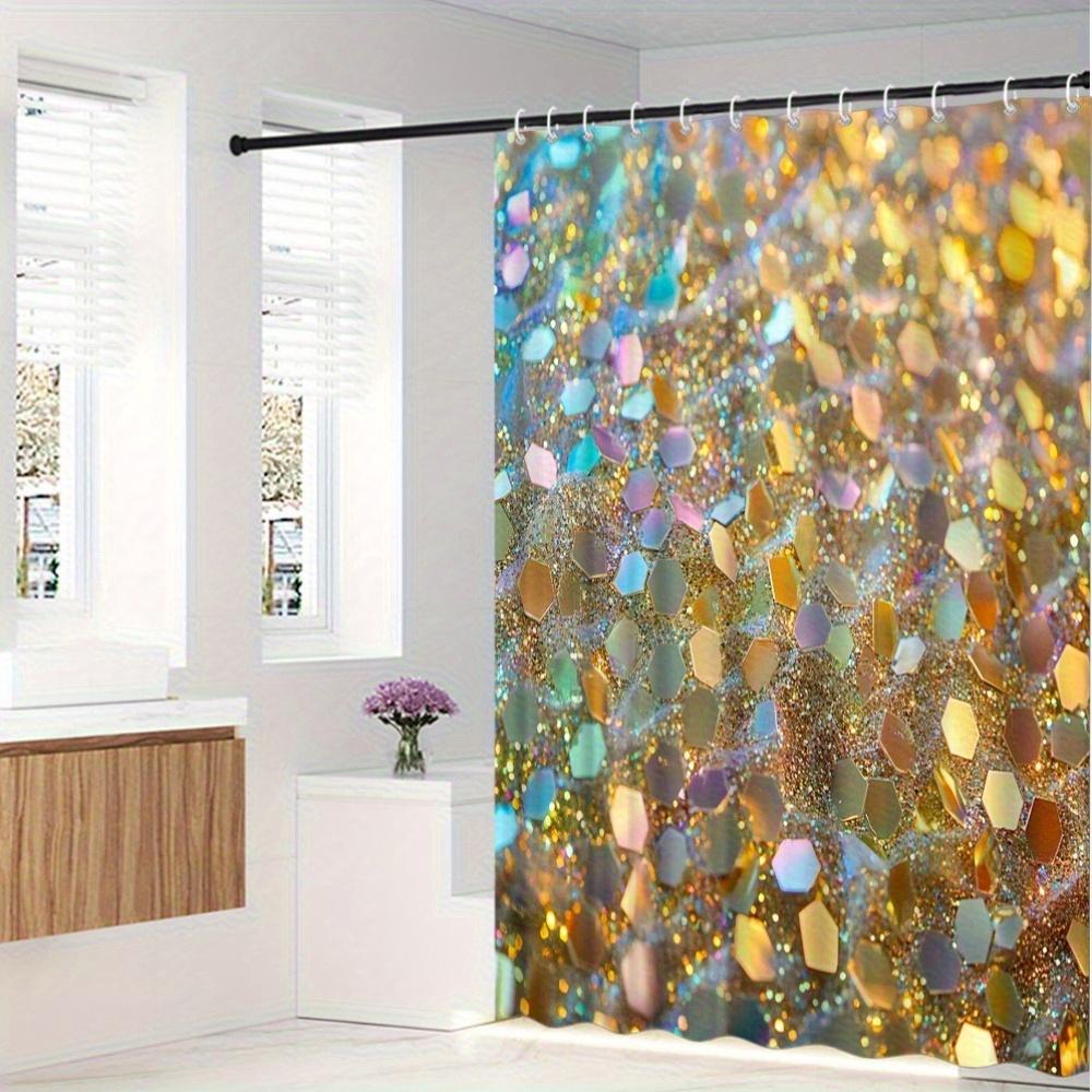 Jessica Chen Shimmering Hexagon Print Waterproof Shower Curtain For Bathroom, Sparkling Glitter Design High-End Toilet Partition Curtain