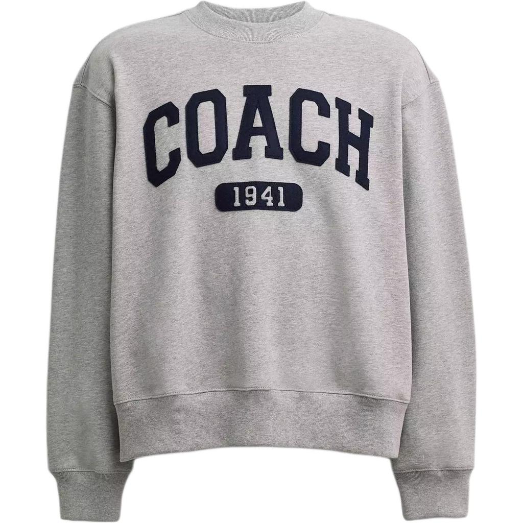 Coach Boyfriend Style Round Neck Letter Print Long Sleeve Sweatshirt Women sweatshirt Light-Gray CAH74-HGR