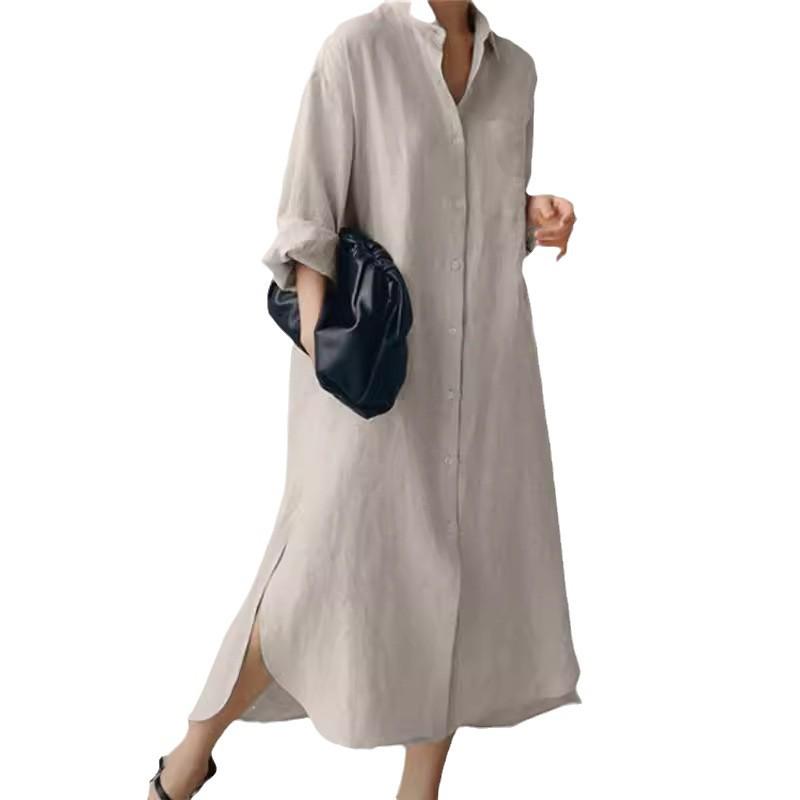 2024 Frühling/Herbst Damen Langarm Schlitzkleid - Elegant, Vielseitig, Modisch Einfarbig