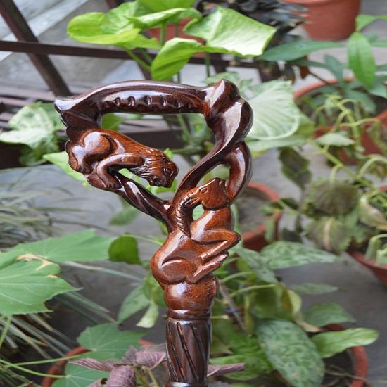 Lion And Gazelle Walking Stick Cane Handmade Wood Crafted Comfortable Handle Hand Carved Cane Best Gift For Adult's