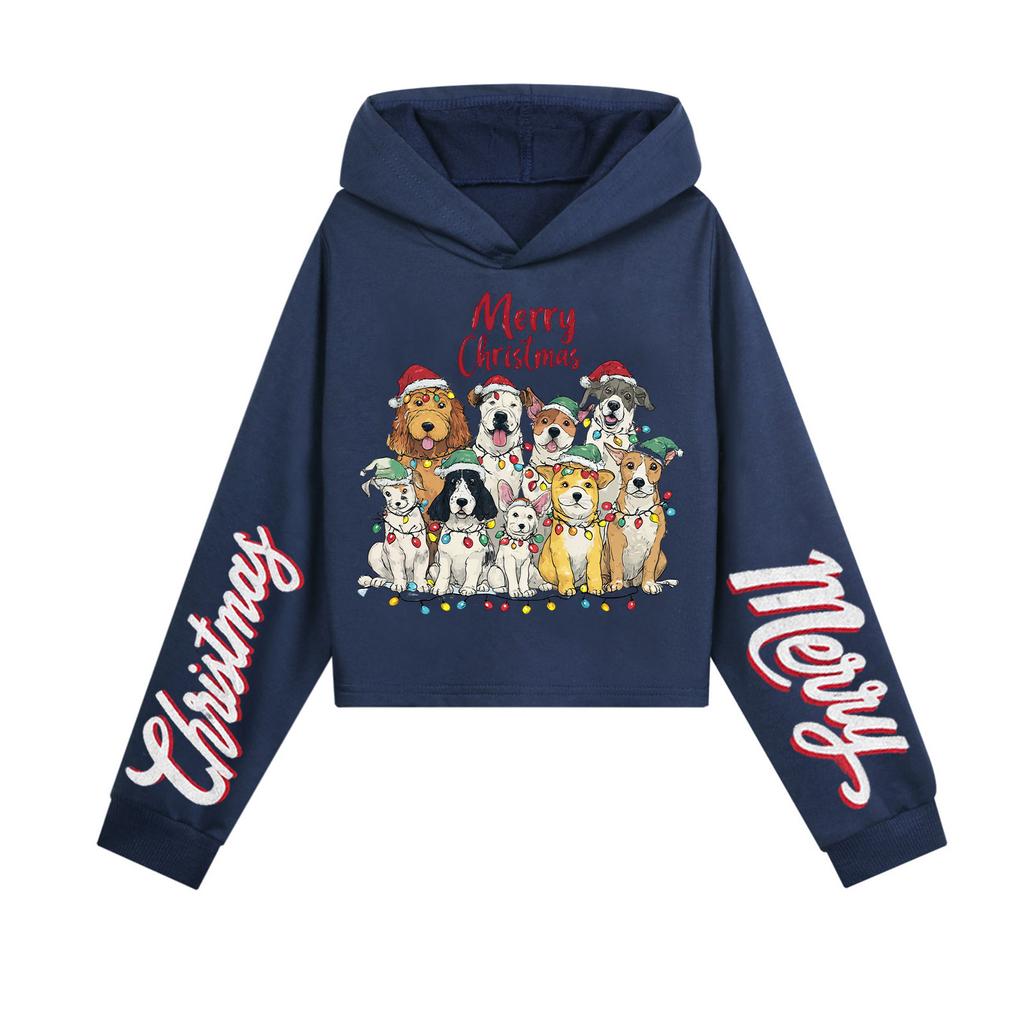 Kids' Casual Fashion Christmas Printed Long Sleeve Hooded Sweatshirt (No Drawstring)