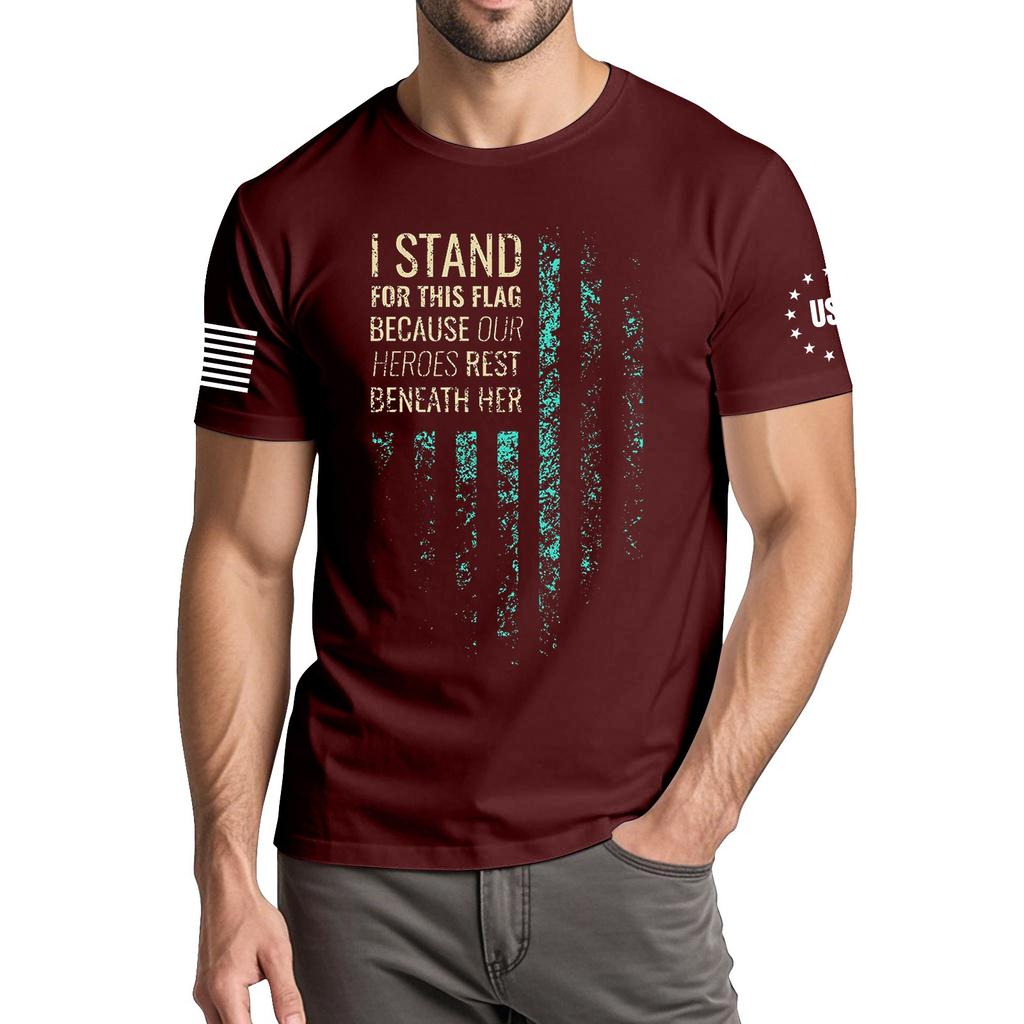 Men's Fashionable Casual Independence Day Printed Round Neck Short Sleeve T-Shirt Top