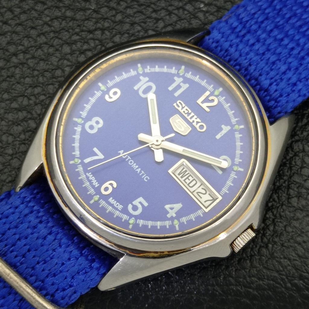 Gebrauchte Vintage Seiko 5 Automatik 7S26A Japan Herrenuhr mit blauem Zifferblatt a433235-2