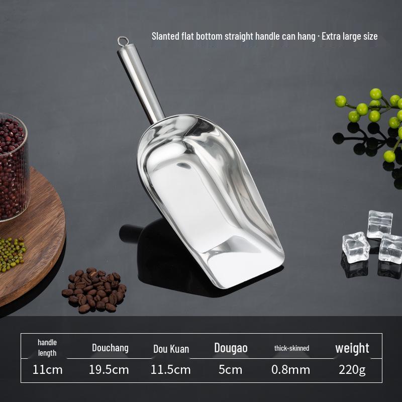 Stainless Steel Multipurpose Scoop with Extended Hanging Handle for Ice, Rice, Dried Fruit, Candy, and Flour.