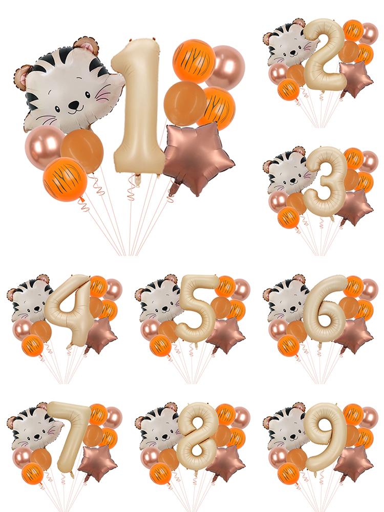 1set Wild Animal Balloon Tower with 1-9 Number Balloon for Boy Jungle Safari Birthday Party Decoration Forest Party Supplies
