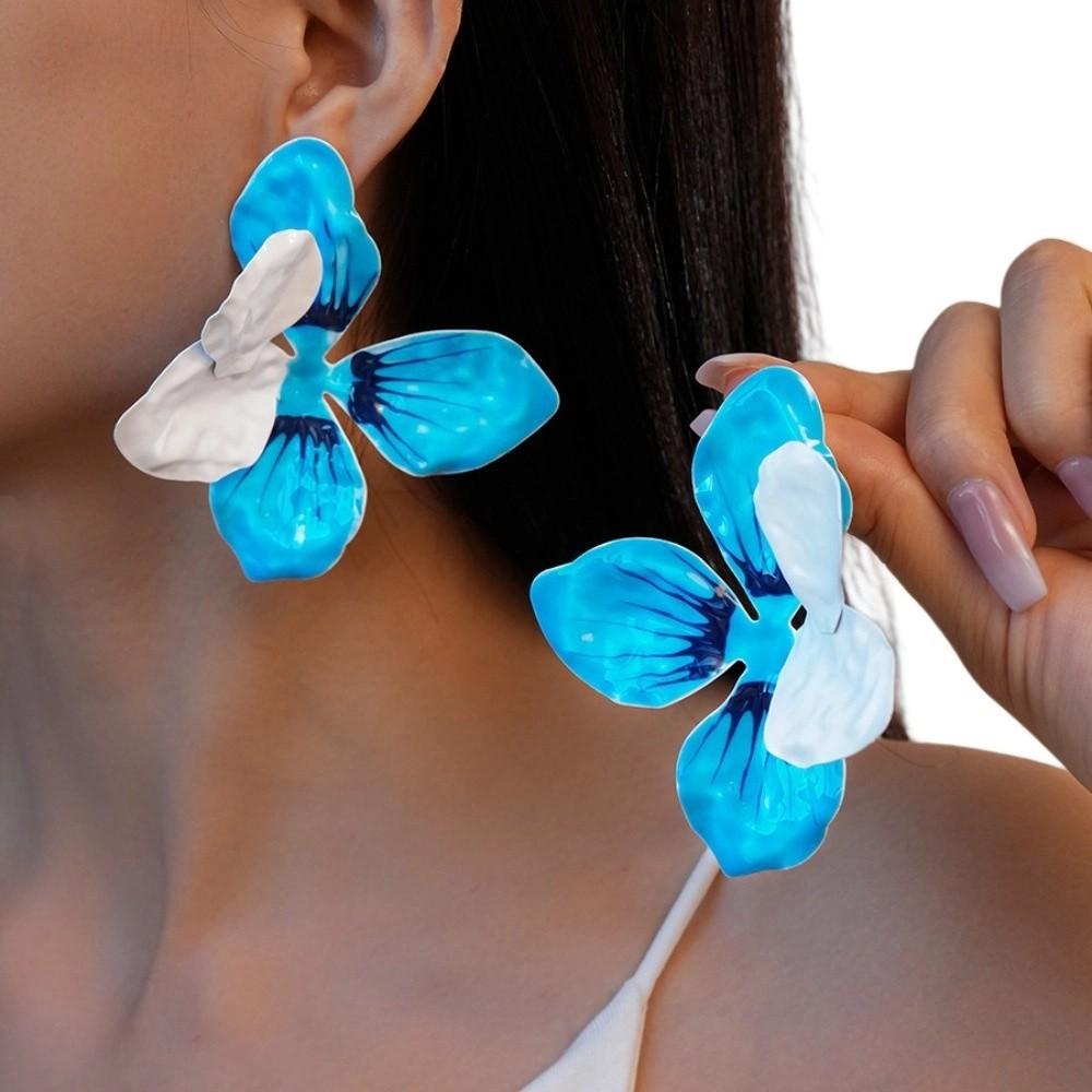 Dripping Oil Enamel Stud Earrings Zinc Zinc Alloy Bohemian Dangle Earring Drip Oil Flower Earrings  Women