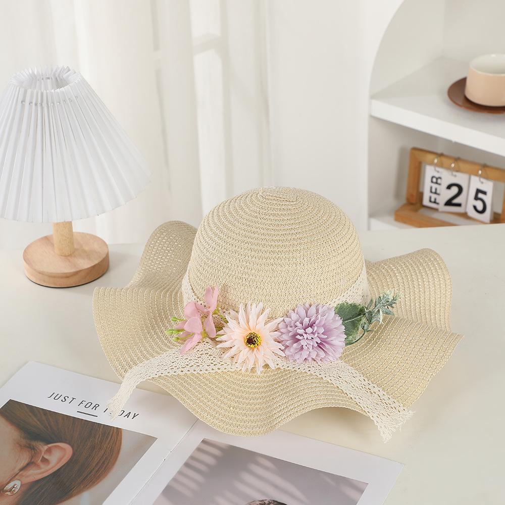 Early spring new beach travel sunscreen hat fashionable flower summer UV protection sunshade straw hat