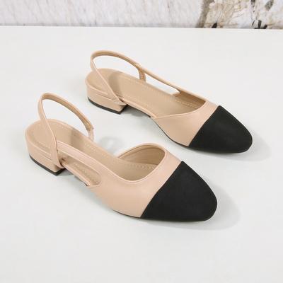 2024 Summer Women's Shoes Baotou Sandals Women's Flat Heels Color Blocked Coarse Follow Shoes Middle Heels