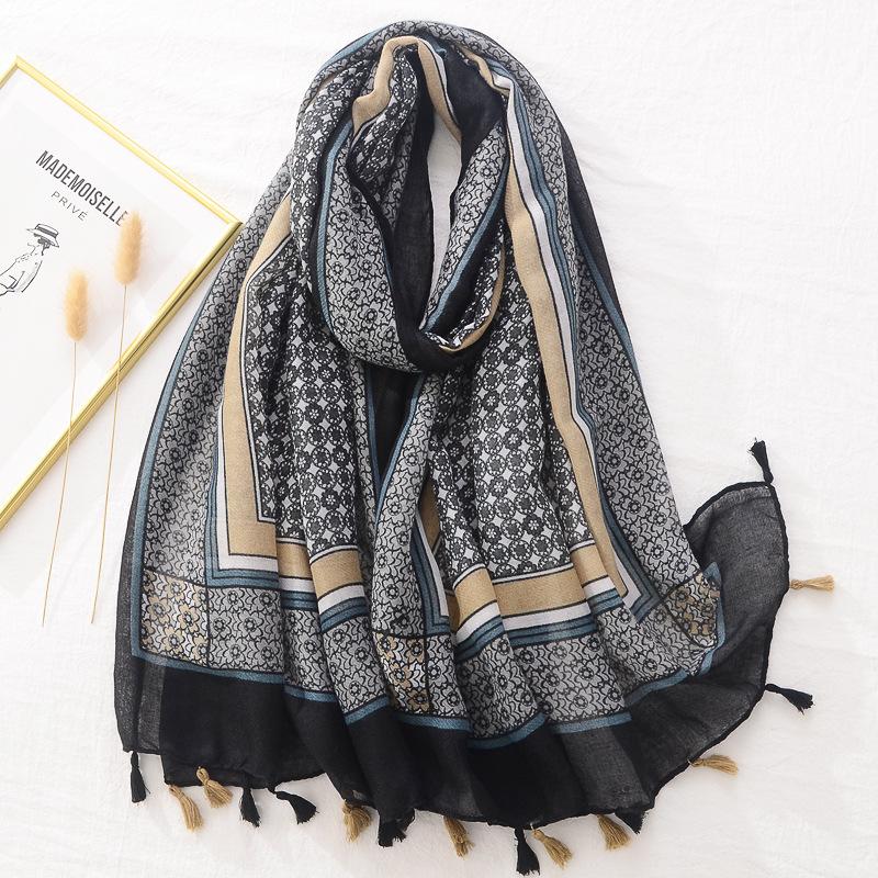 Fashion Wave Striped Patchwork Tassel Viscose Shawl Scarf Lady Print Pashmina Stole Wrap Snood Bufandas Muslim Hijab Sjaal