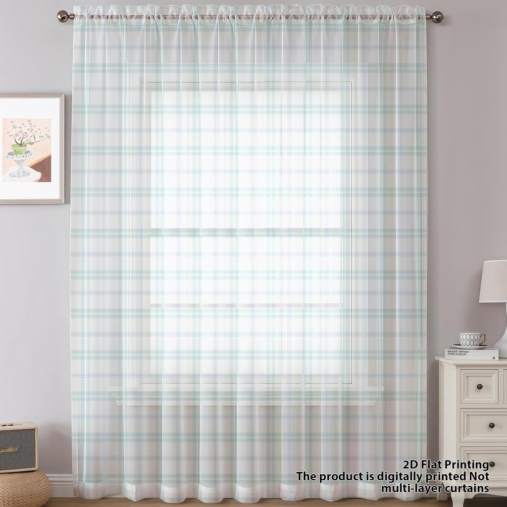 Single Panel Light Oxygen Plaid Window Curtain Fresh Pastel Color Living Room Bedroom Relaxing Decorative With Rod Pocket Polyester Ideal For