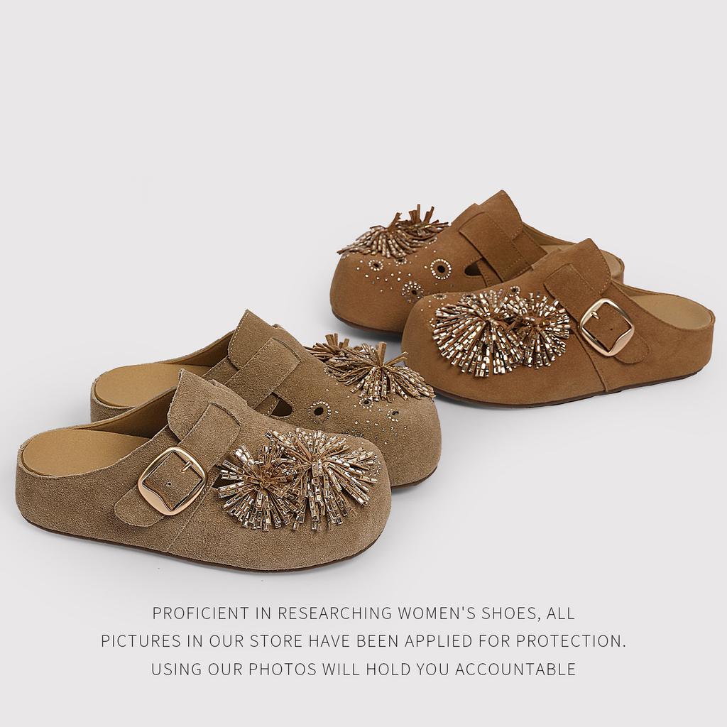 Cattle Velvet Fireworks Holiday Retro One-Pedal Birkenstocks Thick-Soled Heightening Shoes