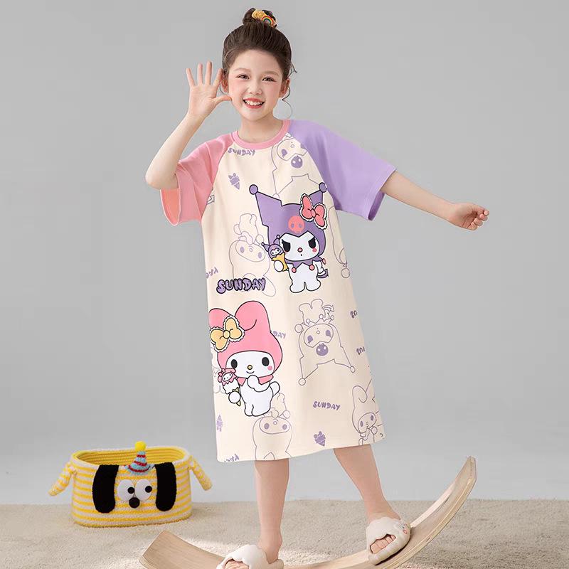 2026 Cute Summer Girls' Short Sleeve Pajamas - Stylish Thin Nightgown for Children