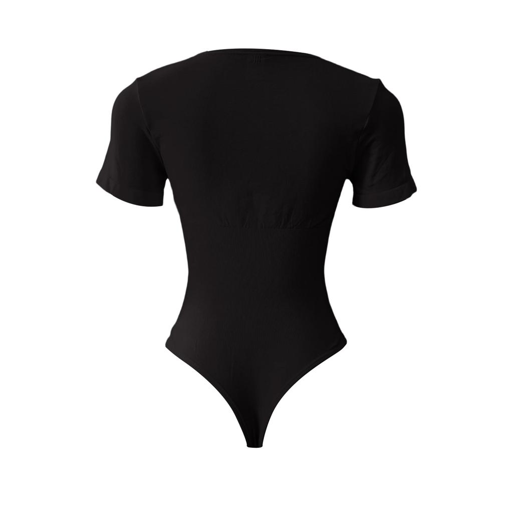 Modischer Damen-Bodysuit mit quadratischem Ausschnitt, schmaler Taille, nahtlos, kurzärmelig, formgebend