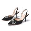 Female Shoes on Sale 2025 Summer Closed Toe Bow Tie Women's Sandals Pointed Toe Thin Heel Slip on Plus Size Dress Sandal