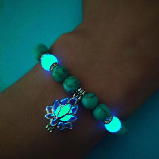Women Bracelet Faux Turquoises Luminous Floral Jewelry Elastic Beads Bangle Jewellery Gift