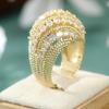 Luxurious Chic Design Full Dazzle Synthetic Zirconia Golden Ring for Women Elegant Fashion Fine Banquet Anniversary Jewelry Gift