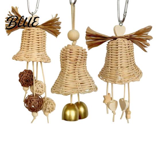 Rattan Bell Bird Chew Toy Woven Parrot Toy Chewing with Natural Bells or Balls Cage Accessories for Cockatiels Budgies Small Medium Parrots
