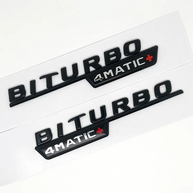 2pcs Car Letters Fender Trim Badge BITURBO 4MATIC Plus Emblem Sticker For C43 E43 GLE43 GLC43 W205 W213 Accessories